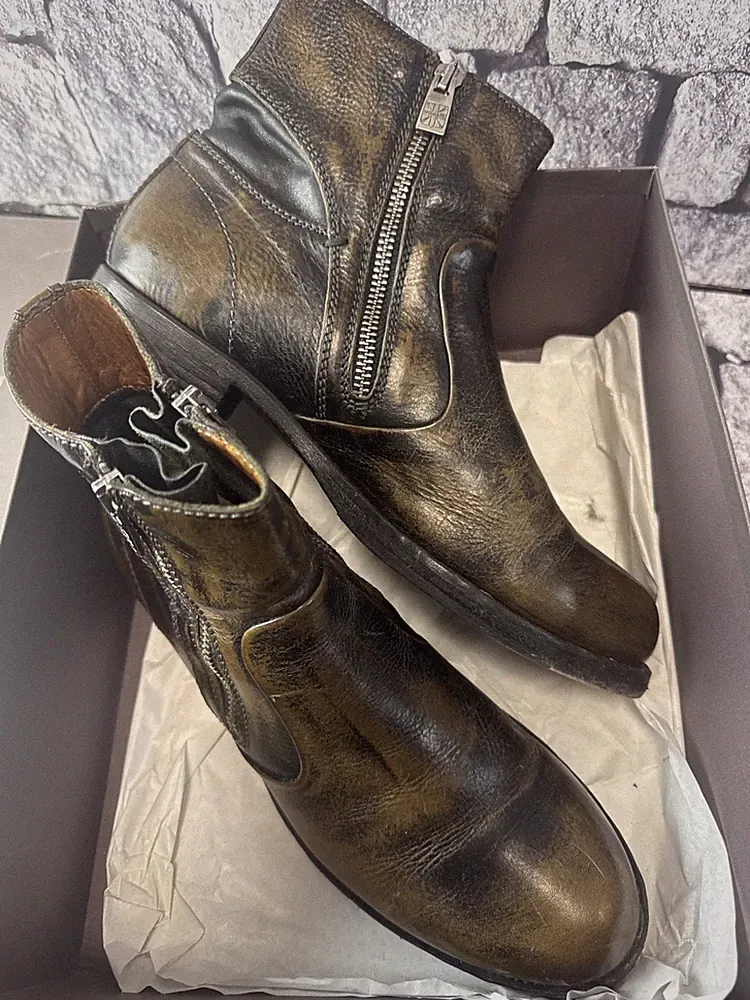 PANTANETTI Rahmengenähte Leder Stiefelette Italien Gr, 39 Grün Used Look 20R19