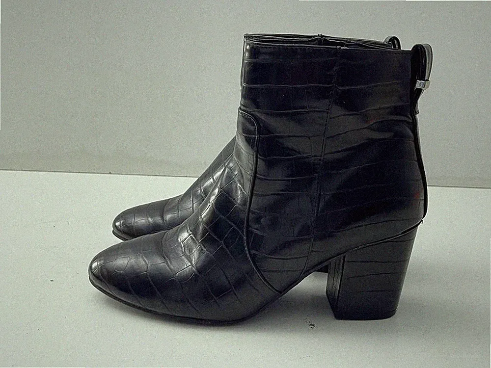 Papaya Wide Fit Damen Schwarz Leder Kroko Seitenreißverschluss Stiefel Schuhe UK 4 EUR 37 B187