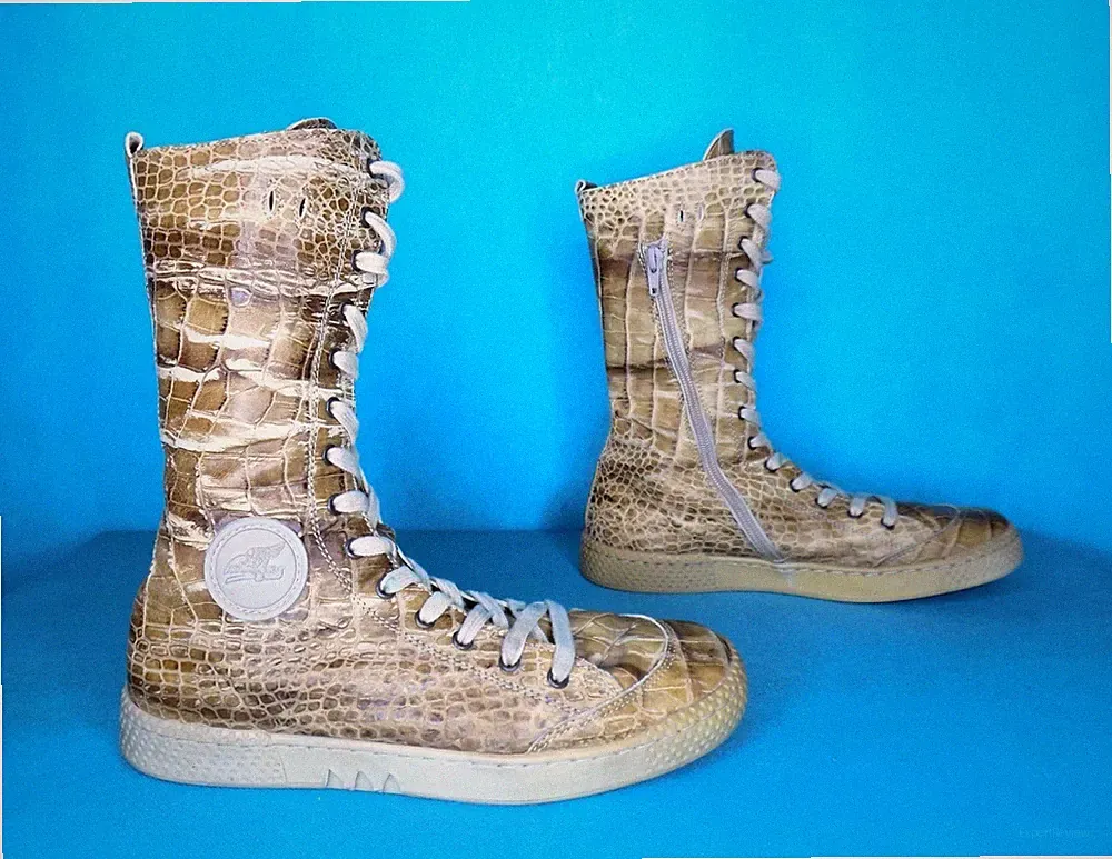 PATAUGAS Halbwadenstiefel Leder Krokoform braun Gr. 38 EU