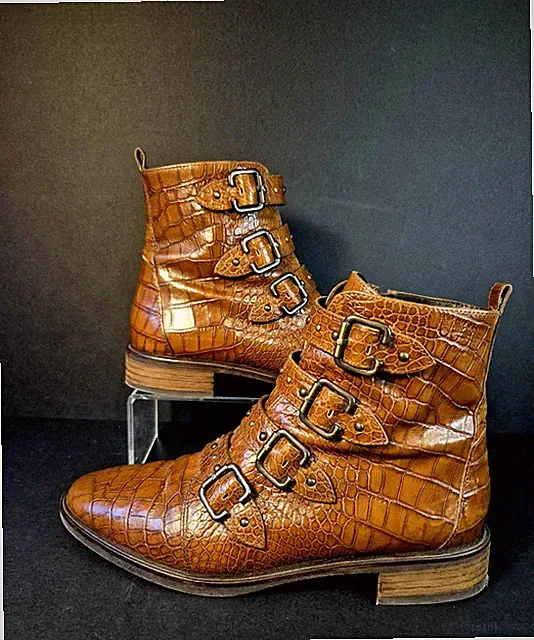 Paul Green Croc Biker Boots UK 5 Indie Sleaze Festival Boho Rock Chic Leder