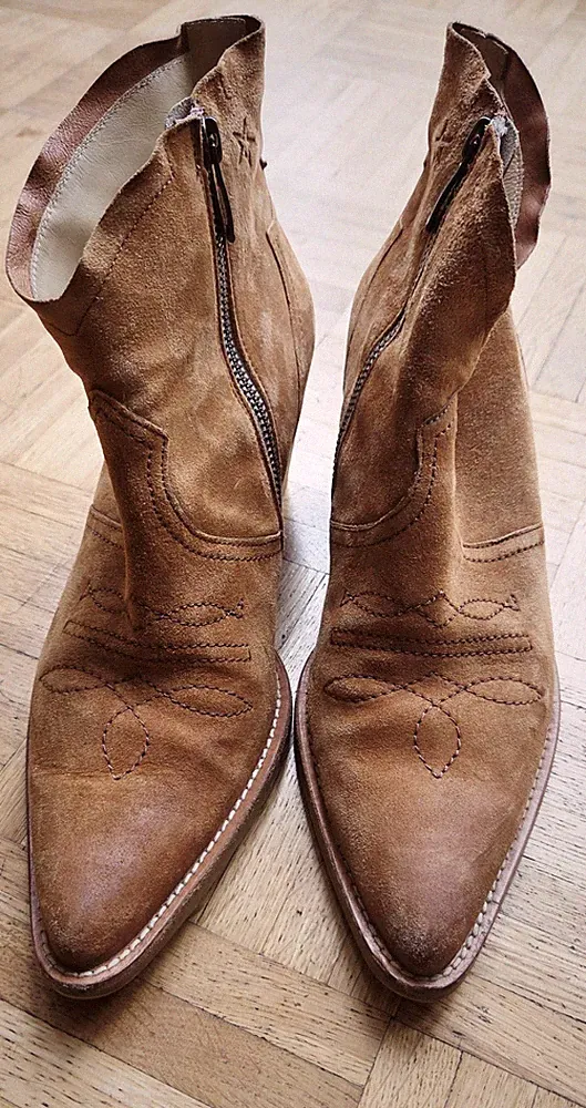 Paul Green Damen Stiefeletten Boots Echt Leder braun cognac 39,5 Cowboy