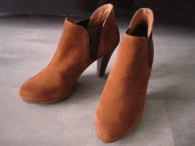 PAUL GREEN High Heel Stiefeletten Velourleder cognac 38 TOP 180€