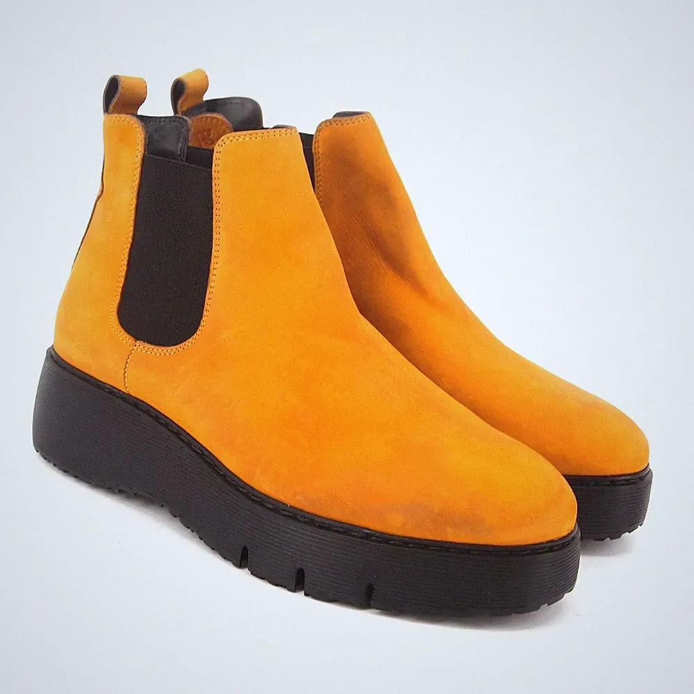 Paul Green Plateau Chelsea Stiefel 40 US 9.5 UK 7 Womens Orange Nubuk Lug Sohle