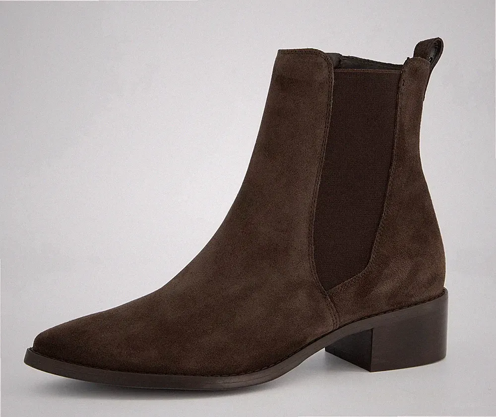 Paul Green Stiefelette Braun Nubukleder Chelseaboot Blockabsatz Gummizug Stiefel