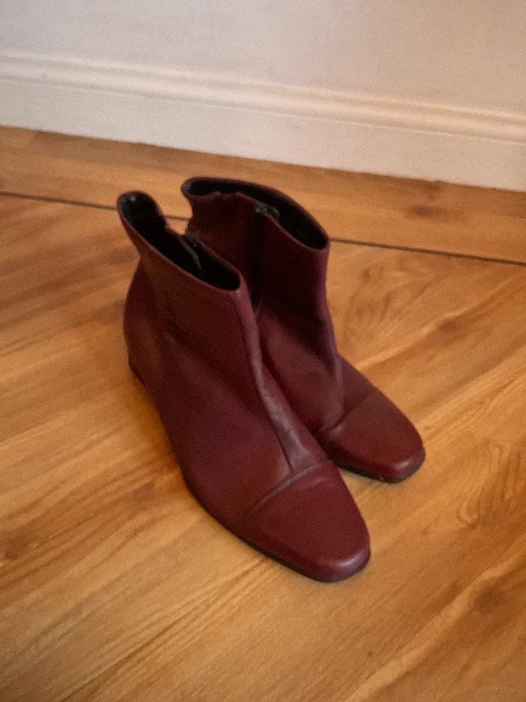 Pavers Damen-Stiefeletten burgunderrot Leder mittelhoher Blockabsatz UK 7 /40 Reißverschluss bequem