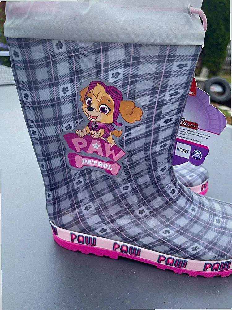 PAW Patrol Skye Gummistiefel Unisex Kinder EU 35 kariert grau/rosa wasserdicht