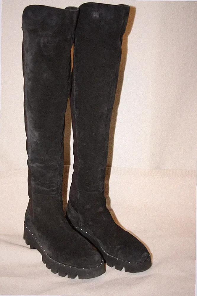 Pertini * Stretch Overknee Stiefel echtes Leder Gr. 37,5 schwarz Wildleder TOP