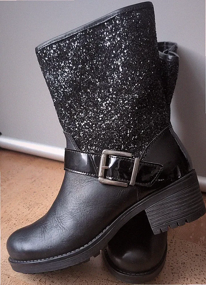 Pfeffinger Stiefelette Gr 37 schwarz Glitzer gefüttert Neuwertig