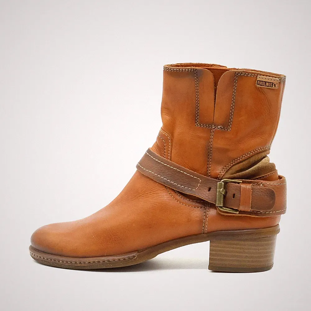 Pikolinos Damen Western Ankle Boot Boots Braun Leder Schnalle Stiefeletten EU 38