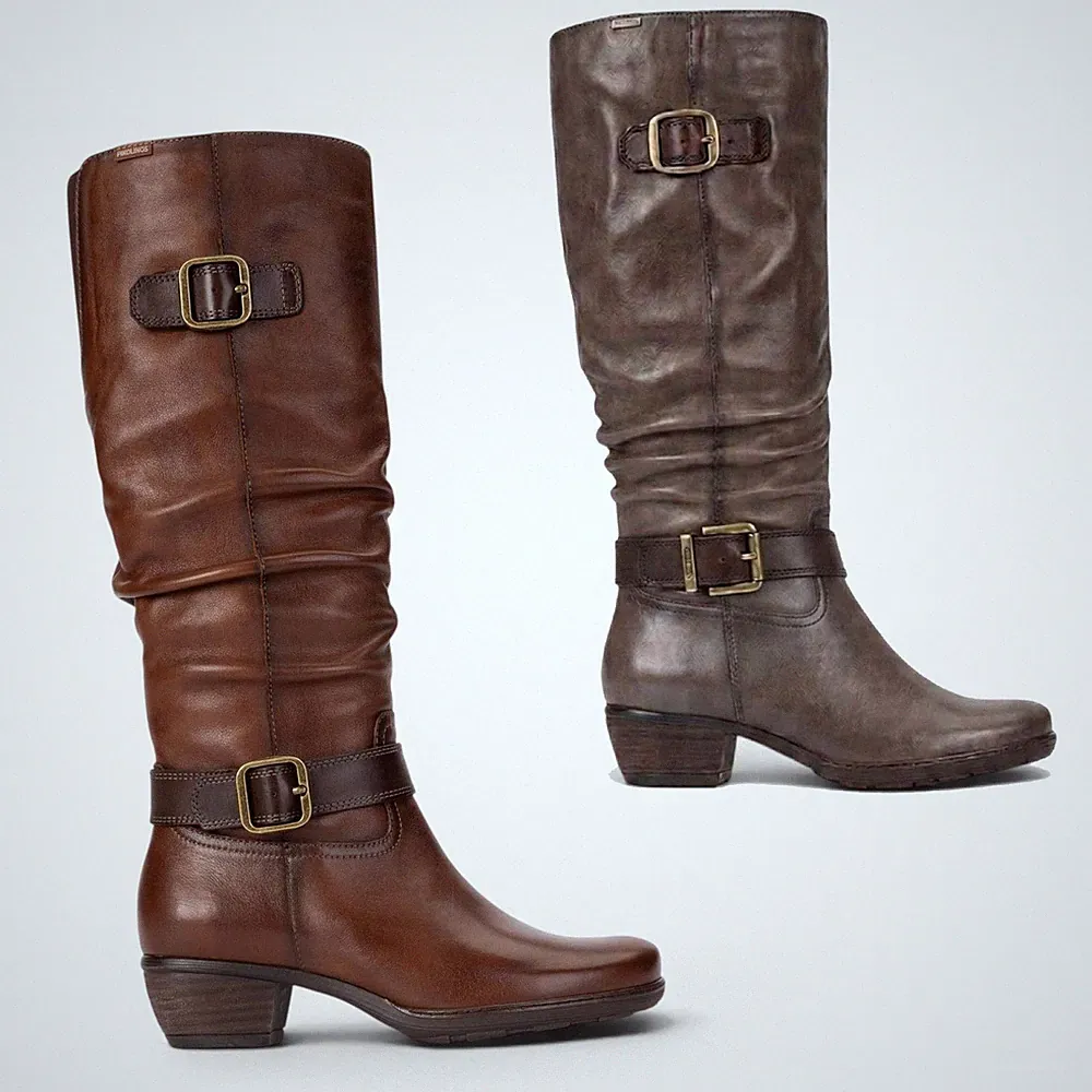 Pikolinos " Utiel " Damen Leder Knöchelriemen Kniehoch Lang Komfort Stiefel