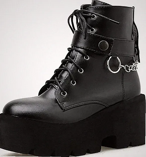 Plateau Gothic Schnürstiefeletten Blockabsatz High Heels Biker Boots Punk Schuhe