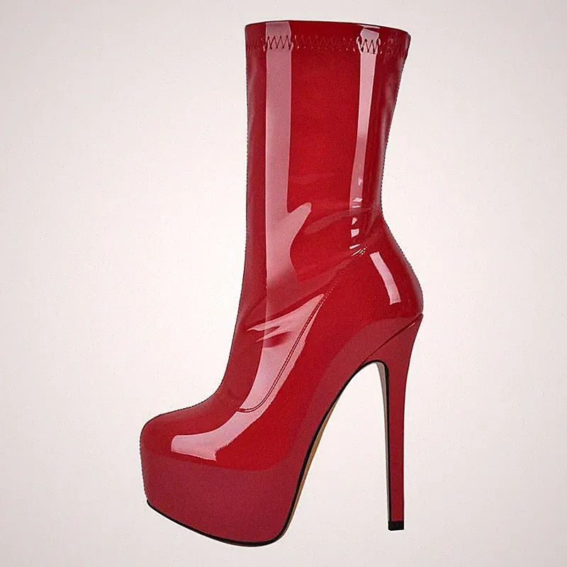 Plateau Kurzschaft Stiefel stilettos High Heels Elastische Stiefeletten Lack...