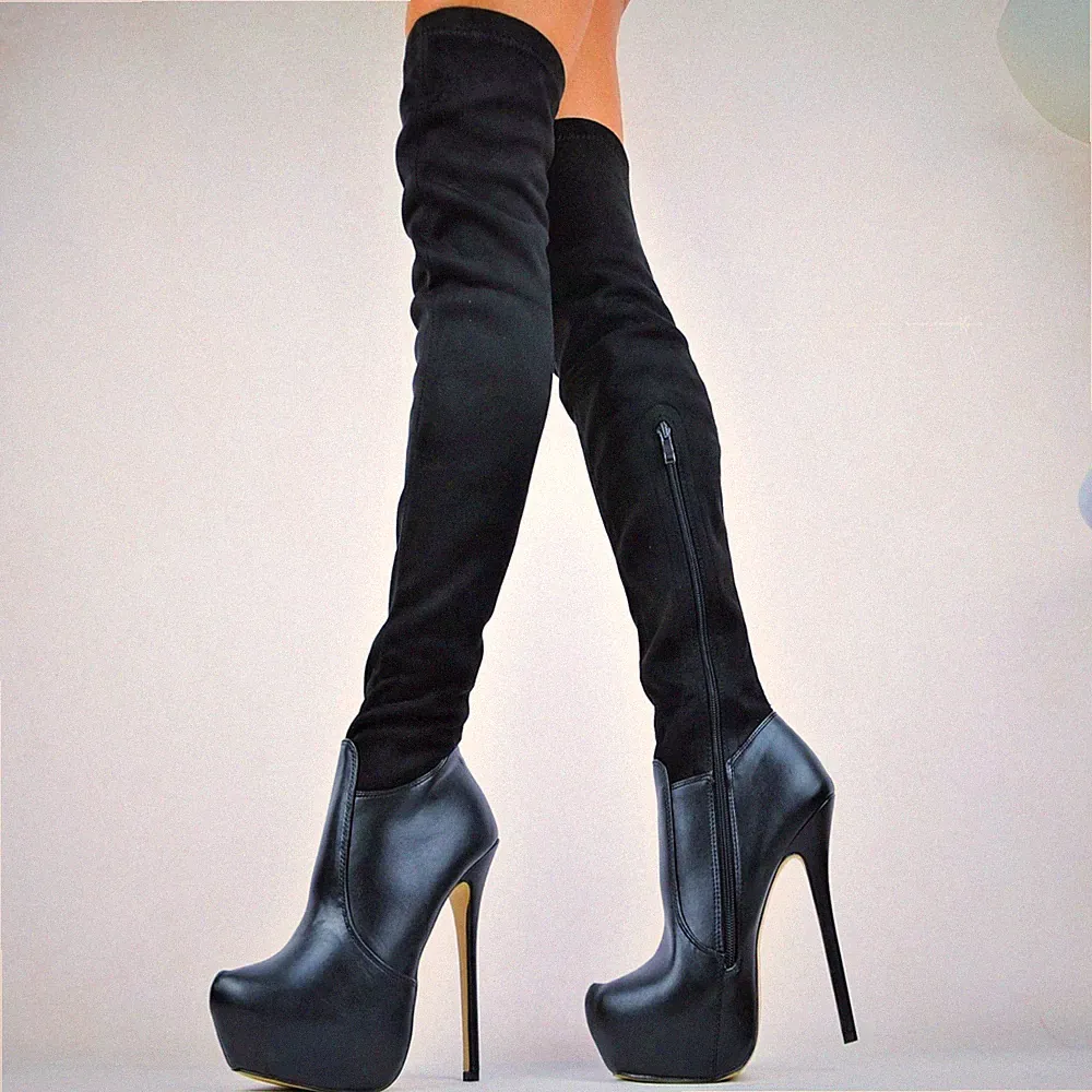 PLATEAU XL OVERKNNE STIEFEL SEXY SCHWARZ DAMENSCHUHE CLUB-PARTY ELEGANT PUMPS