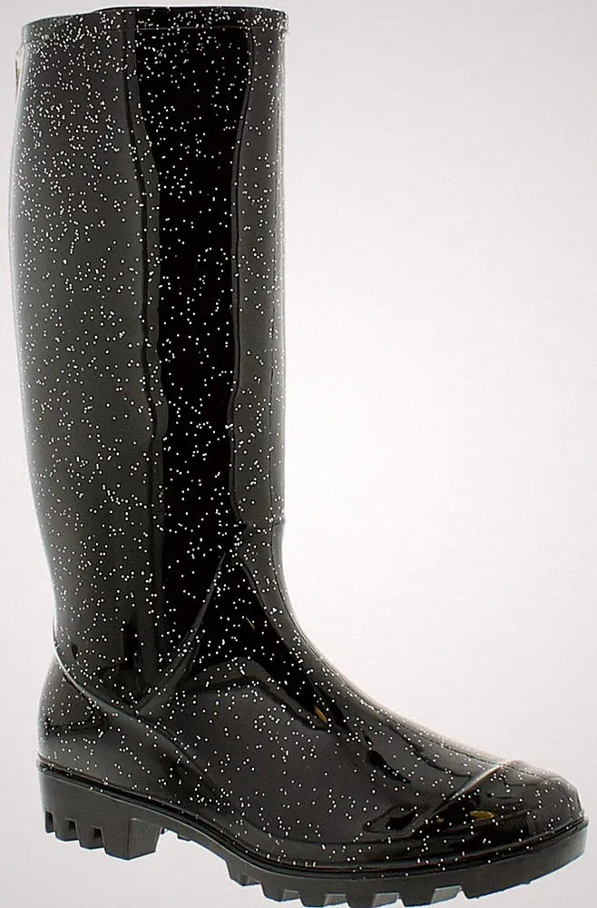 Platino Damen Gummistiefel Glitzer Slipper Schwarz Glitzer UK Größe