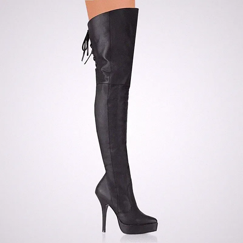 Pleaser Overknee Stiefel Plateau INDULGE 3011 Leder Schwarz Gr. 9 (39) NEU