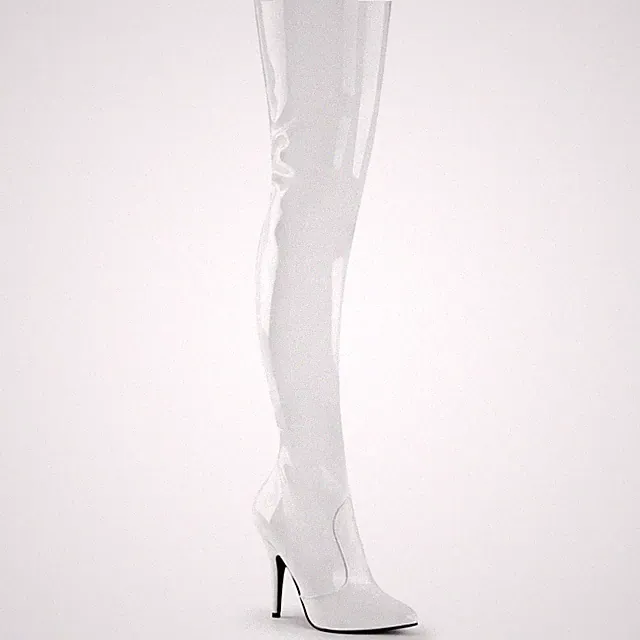 PLEASER OVERKNEE STIEFEL WEISS LACK PVC SEXY SCHLAFZIMMER SCHUHE ABSATZ REISSVERSCHLUSS UK 3