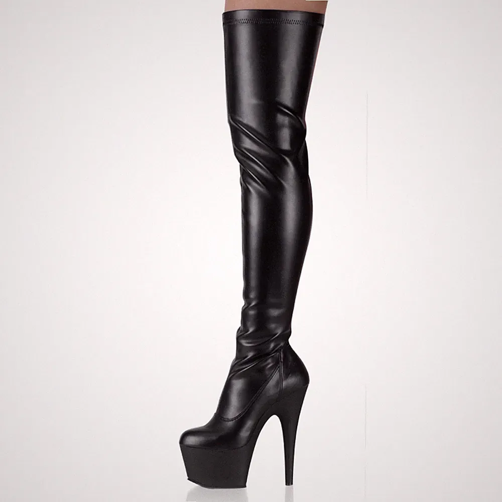 PleaserUSA Damen Plateau-Overknee-Stiefel Adore-3000 mattschwarz