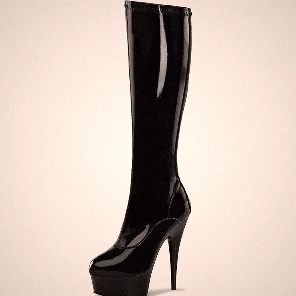 PleaserUSA Plateau-Kniestiefel Delight-2000 Lack schwarz