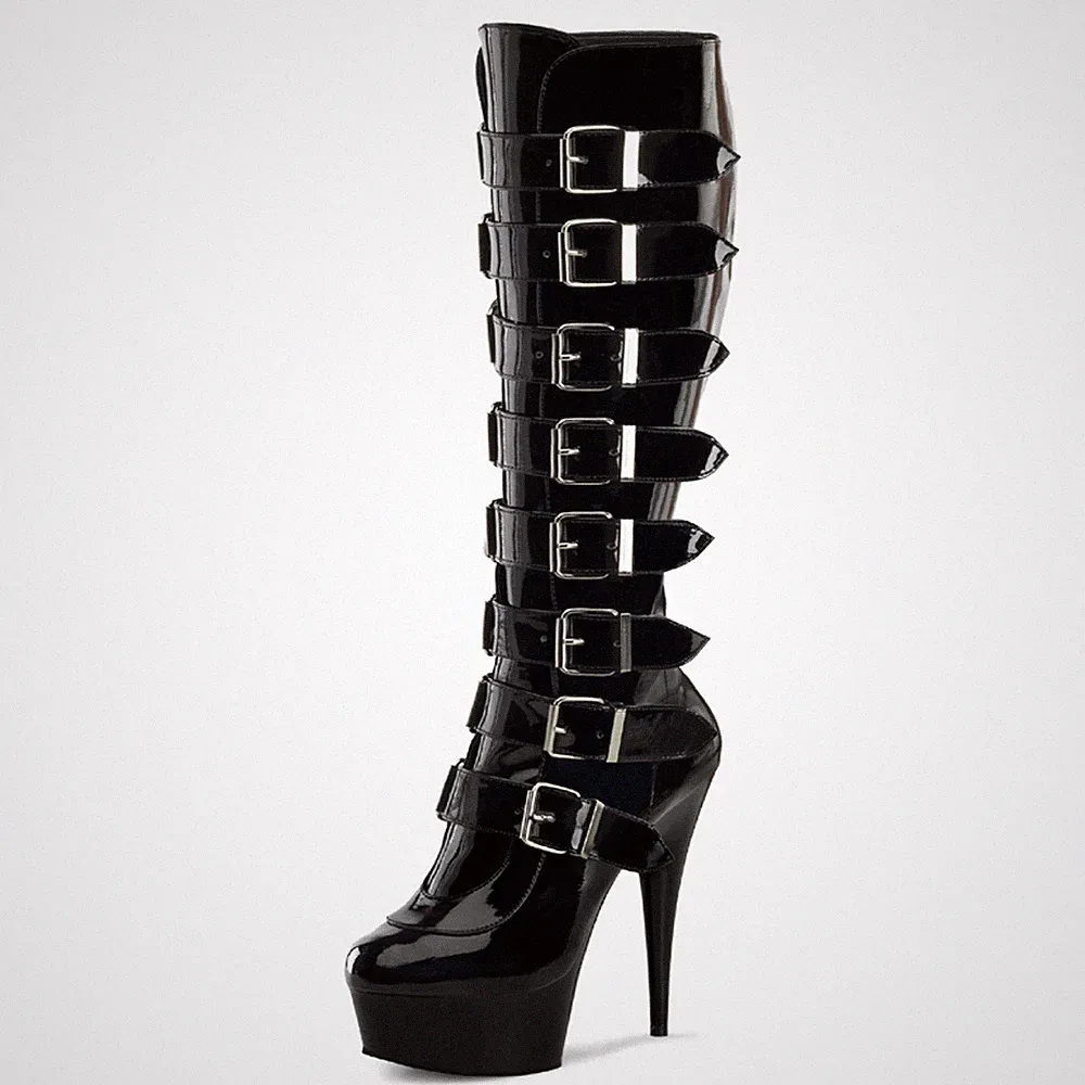 PleaserUSA Plateau-Kniestiefel Delight-2049 Lack schwarz