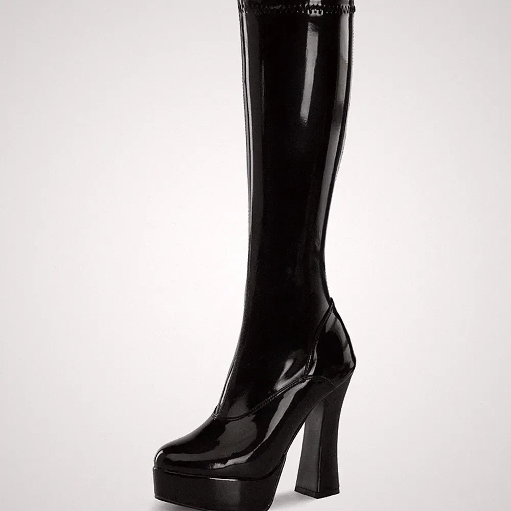 PleaserUSA Plateau-Kniestiefel Electra-2000Z Lack schwarz