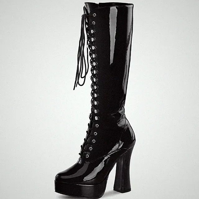 PleaserUSA Plateau-Kniestiefel Electra-2020 Lack schwarz