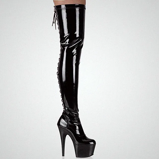 PleaserUSA Plateau-Overknee-Stiefel Adore-3063 Lack schwarz