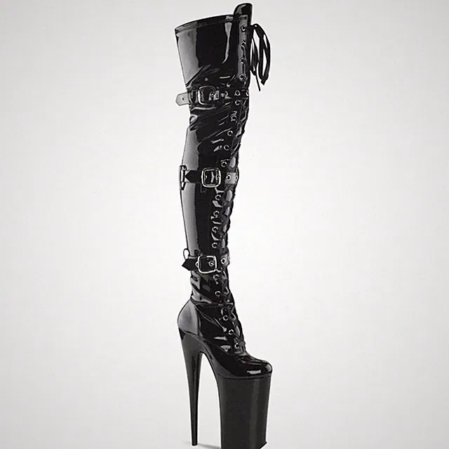 PleaserUSA Plateau-Overknee-Stiefel Beyond-3028 Lack schwarz