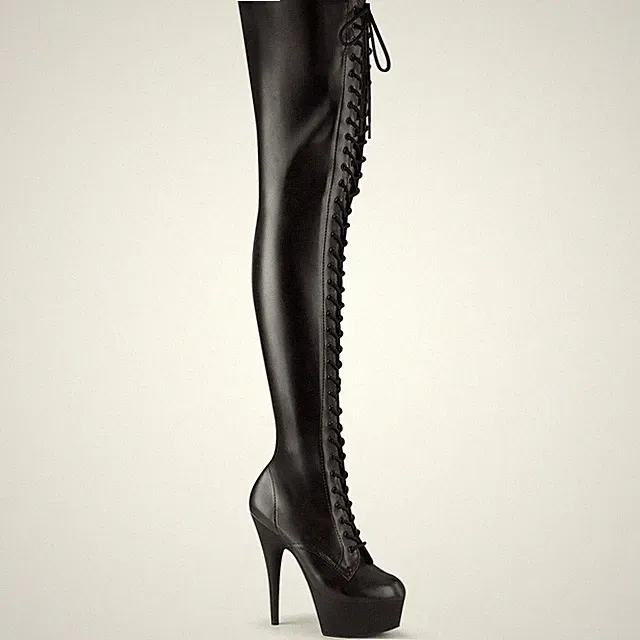 PleaserUSA Plateau-Overknee-Stiefel Delight-3023 mattschwarz