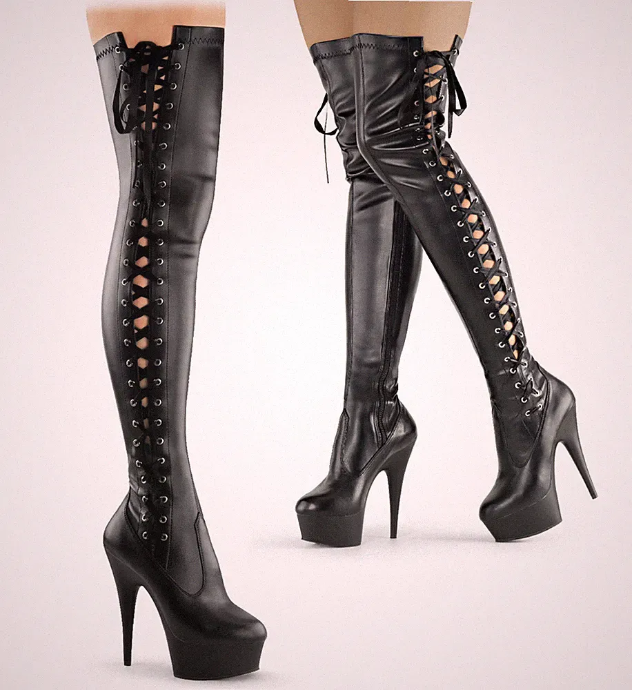 PleaserUSA Plateau-Overknee-Stiefel Delight-3050 mattschwarz