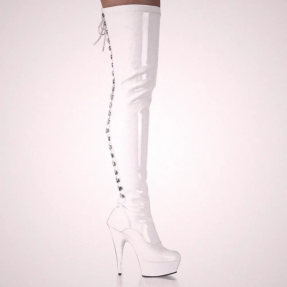 PleaserUSA Plateau-Overknee-Stiefel Delight-3063 Lack weiß