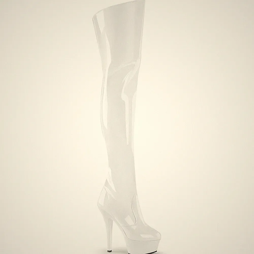 PleaserUSA Plateau-Overknee-Stiefel Kiss-3010 Lack weiß