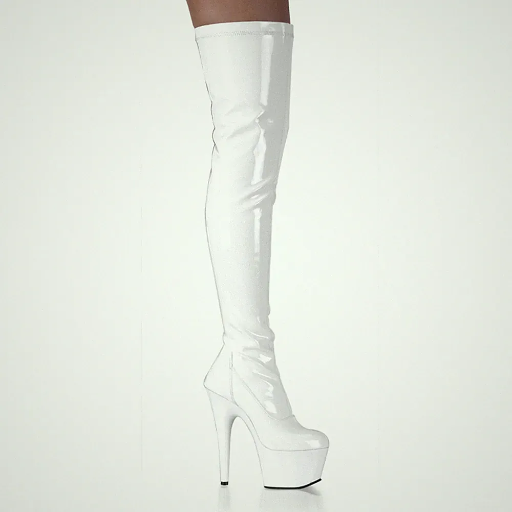 PleaserUSA Plateau-Stretch-Stiefel Adore-3000 Lack weiß