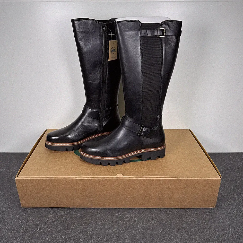 Pod Damen Stiefel Größe 5,5 Schwarz Leder Aleena Kniehoch Elastisch Reißverschluss Riemen