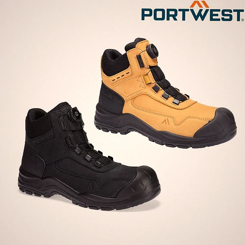 Portwest Mens PORTWEST Nubuk Mid Sicherheitsstiefel Stahlkappe S3 SRC BOA
