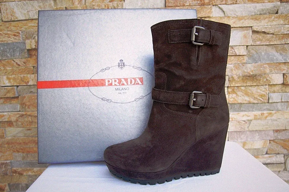PRADA EU 40 Plateau Stiefeletten Booties Stiefel Schuhe braun neu ehem UVP 580 €