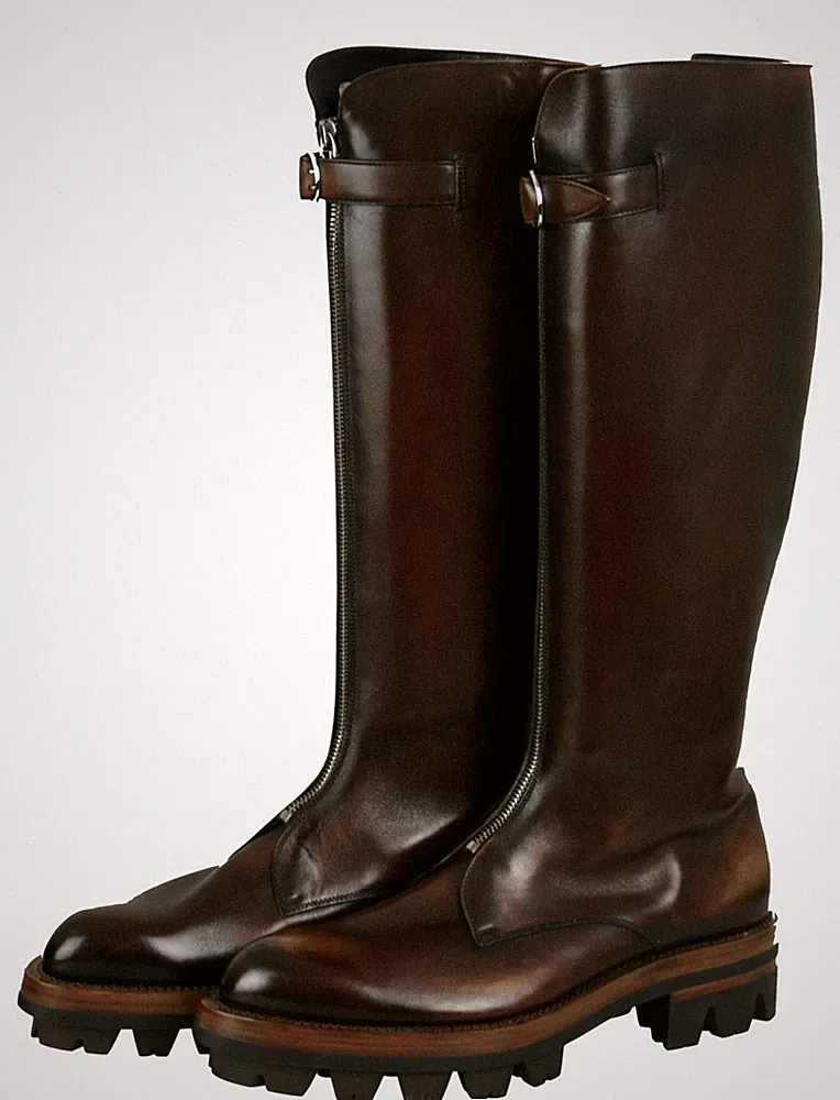PRADA RUNWAY REITER STIEFEL MONOLITH 1W481E TEAK BRAUN LEDER NEU 40 UK 7