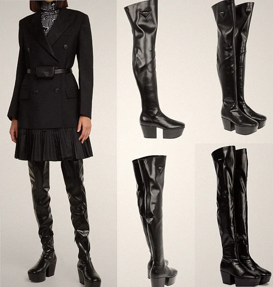 PRADA Stiefel Over-the-knee Platform Boots Overknee Gothic Plateau Schuhe 36