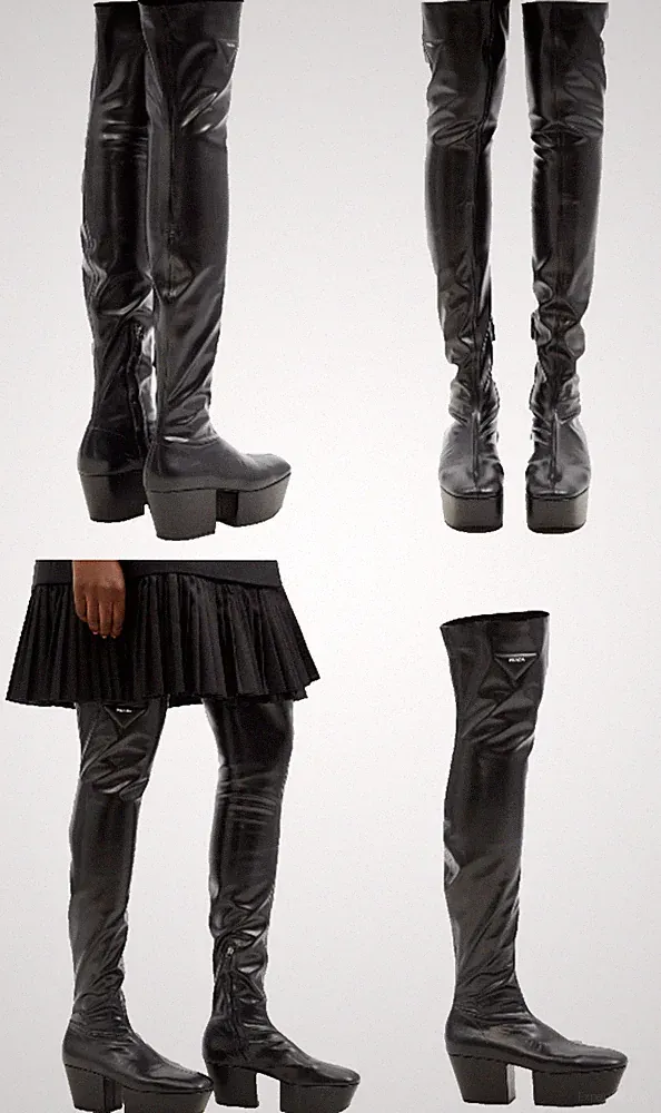 PRADA Stiefel Over-the-knee Platform Boots Overknee Gothic Plateau Schuhe 37
