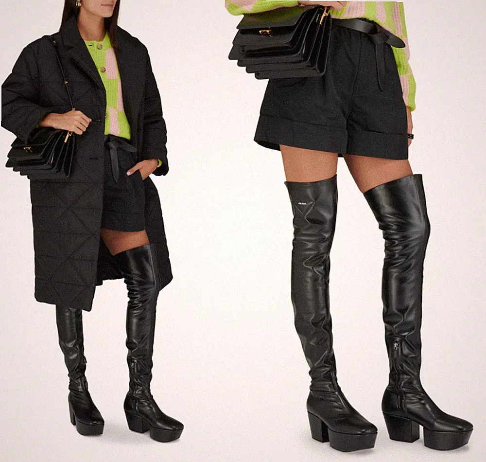 PRADA Stiefel Over-the-knee Platform Boots Overknee Gothic Plateau Schuhe 38