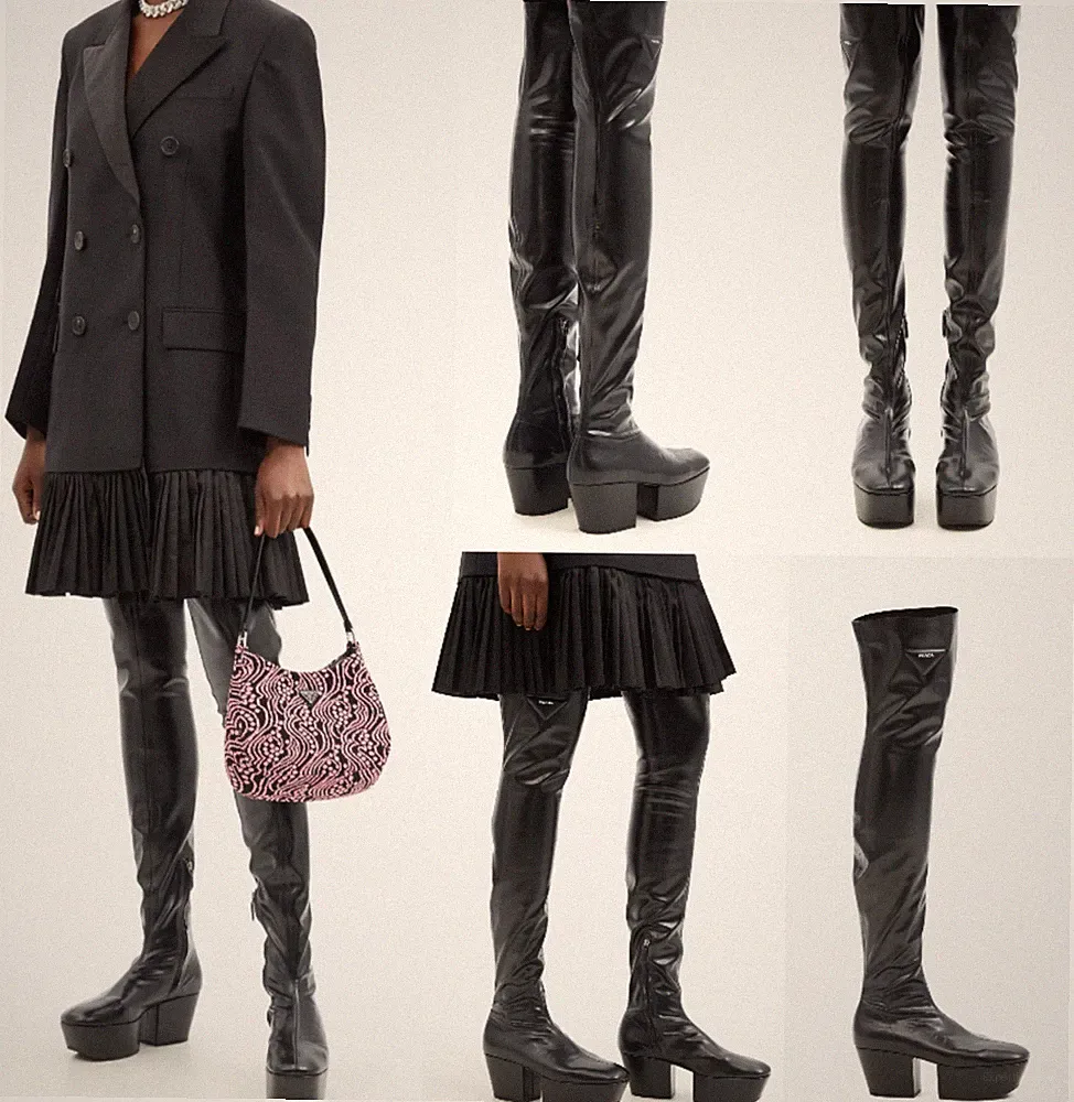 PRADA Stiefel Over-the-knee Platform Boots Overknee Gothic Plateau Schuhe 40