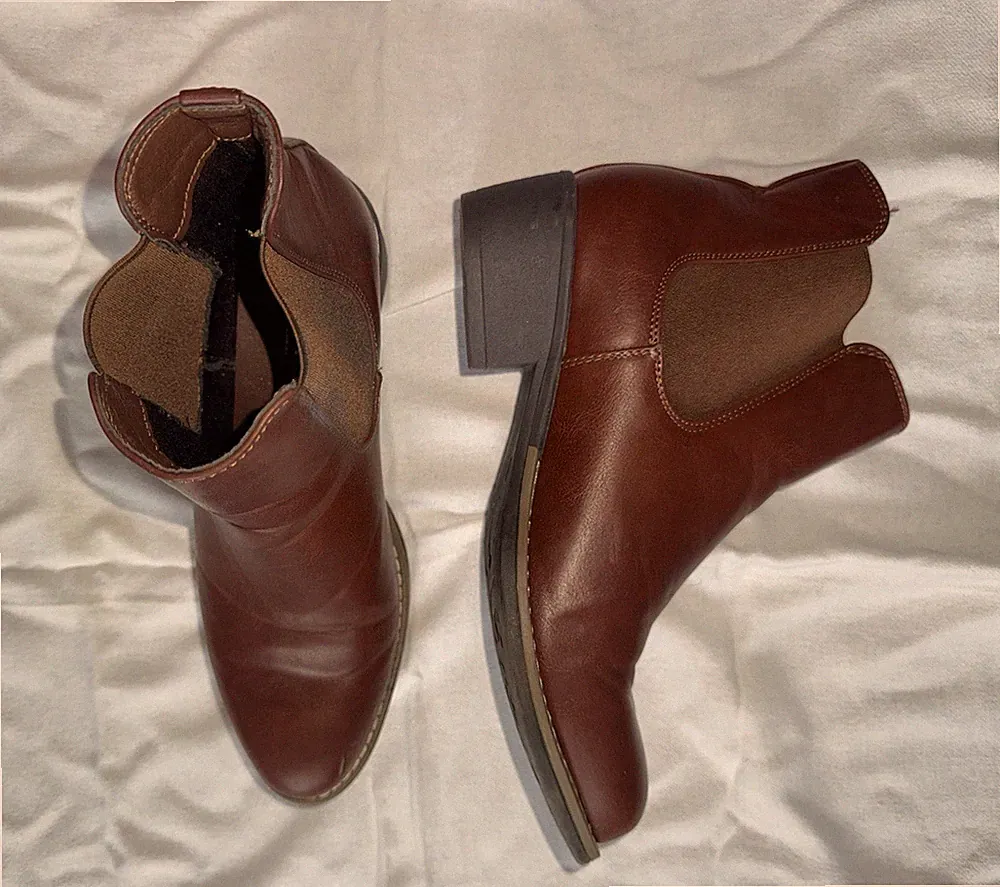 Primark Damen Chelsea Stiefeletten Leder Braun EU 39 Blockabsatz niedrig