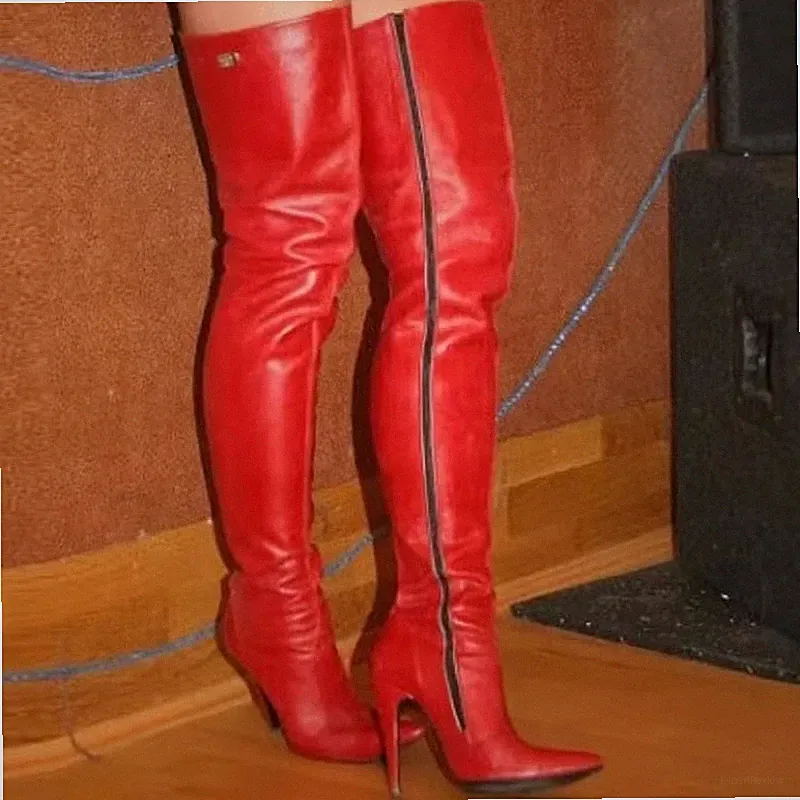 PU-LEDER-HIGH-HEEL-OVERKNEE-STIEFEL Rot 46 -sofort lieferbar!!