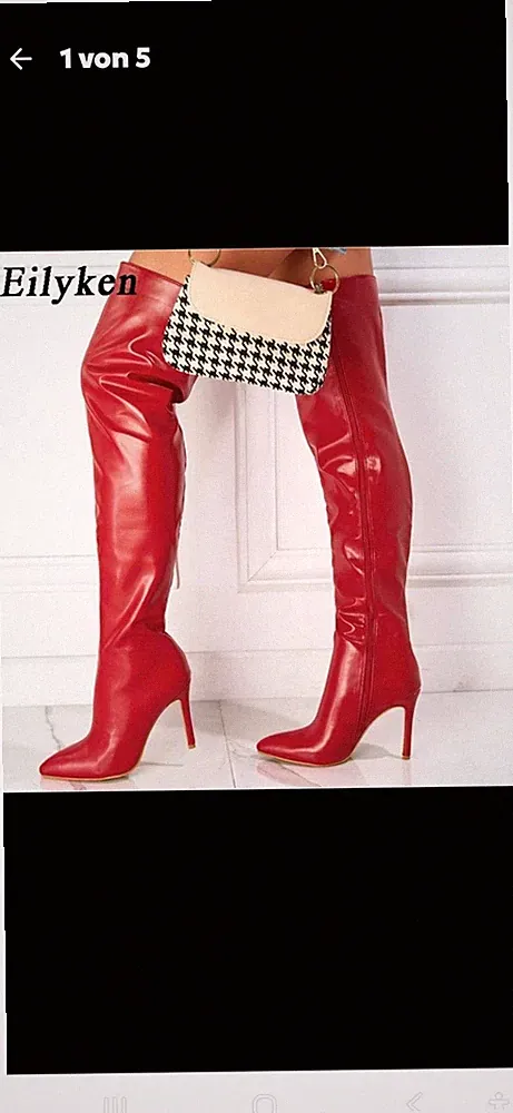 PU-LEDER-HIGH-HEEL-OVERKNEE-STIEFEL Rot 39 -sofort lieferbar!!