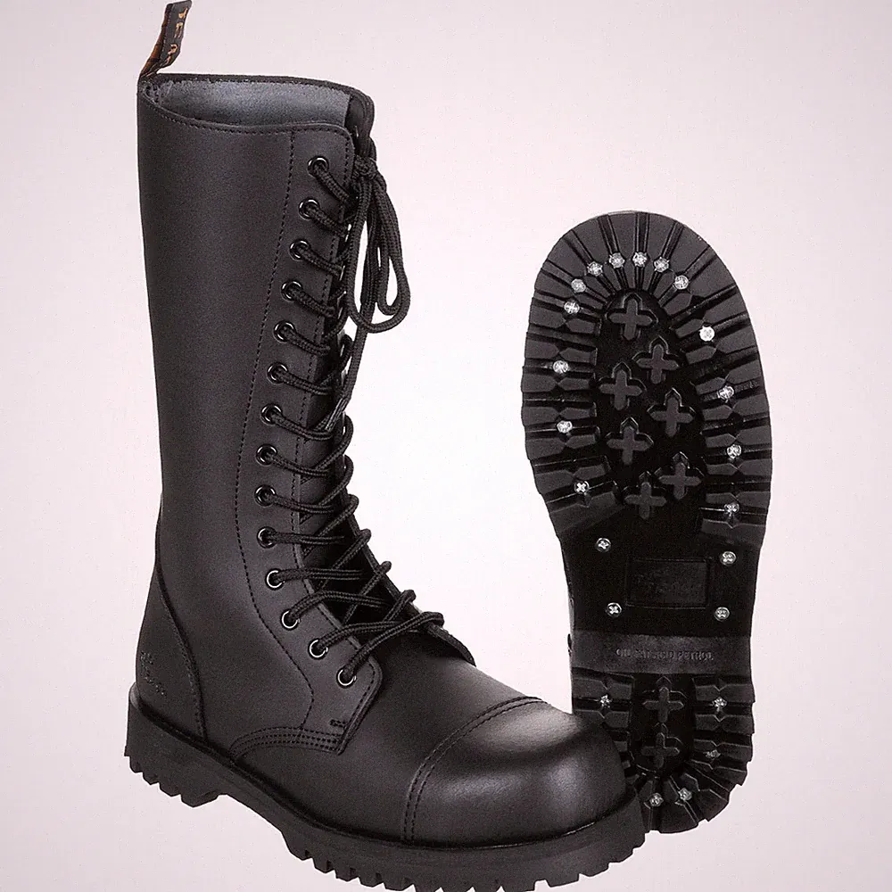 PureTrash Stiefel 14-Loch schwarz Stahlkappe Schrauben Springerstiefel Leder