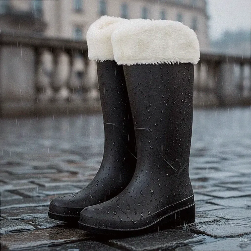 PVC Gummistiefel Damen Warm Rutschfeste Sohle für Gartenarbeit