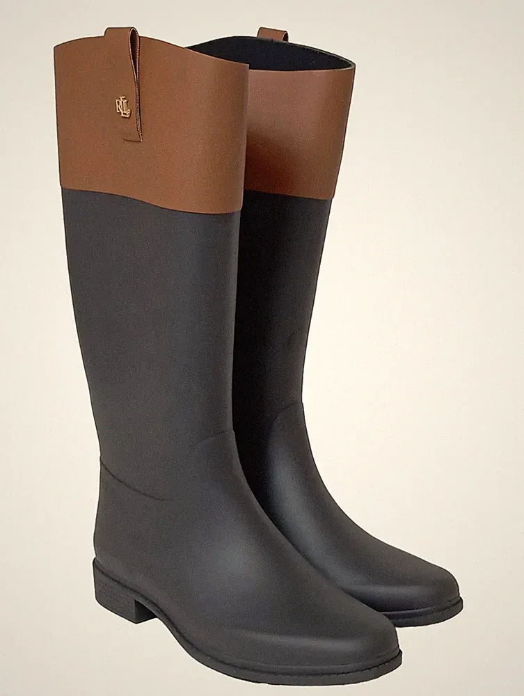 Ralph Lauren Gummistiefel Damen Schwarz Braun Gr. 40.5 Casual Streetwear