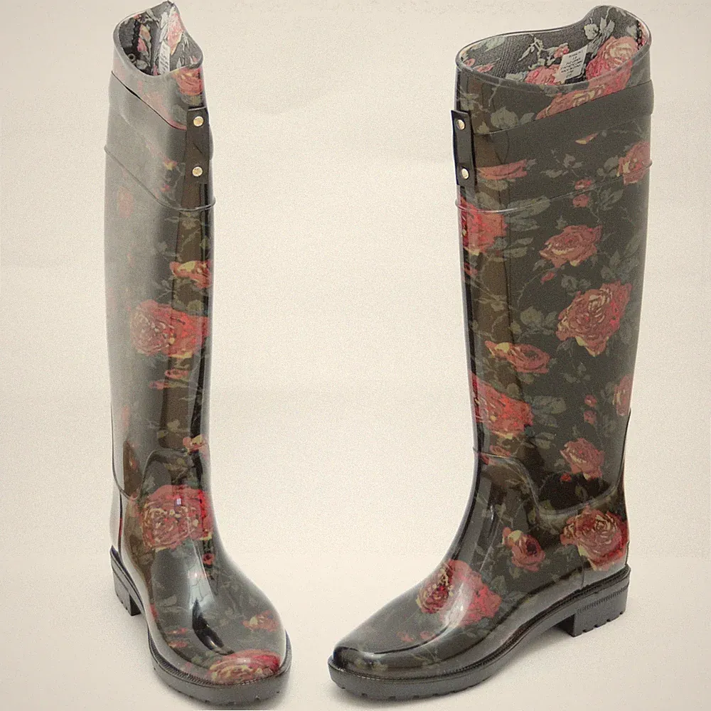 Ralph Lauren Gummistiefel, Stiefel, Gr. 36,5, Muster Rosen, schwarz, rot