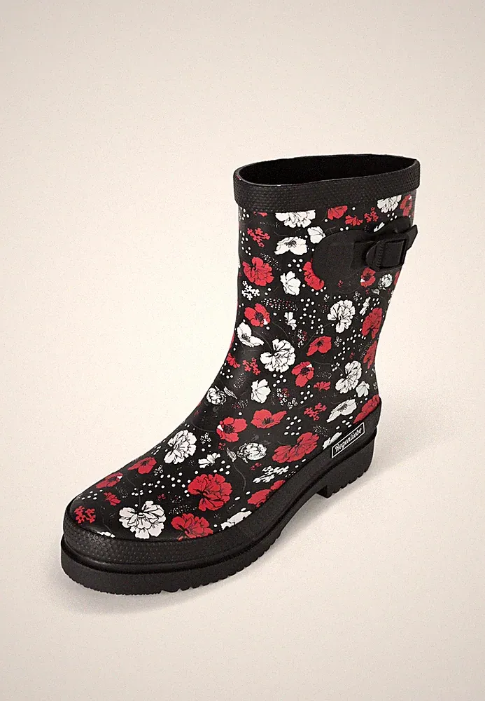 Regenliebe Damen Gummistiefel Blossom Night Halbschaft Blumenmuster und Absatz