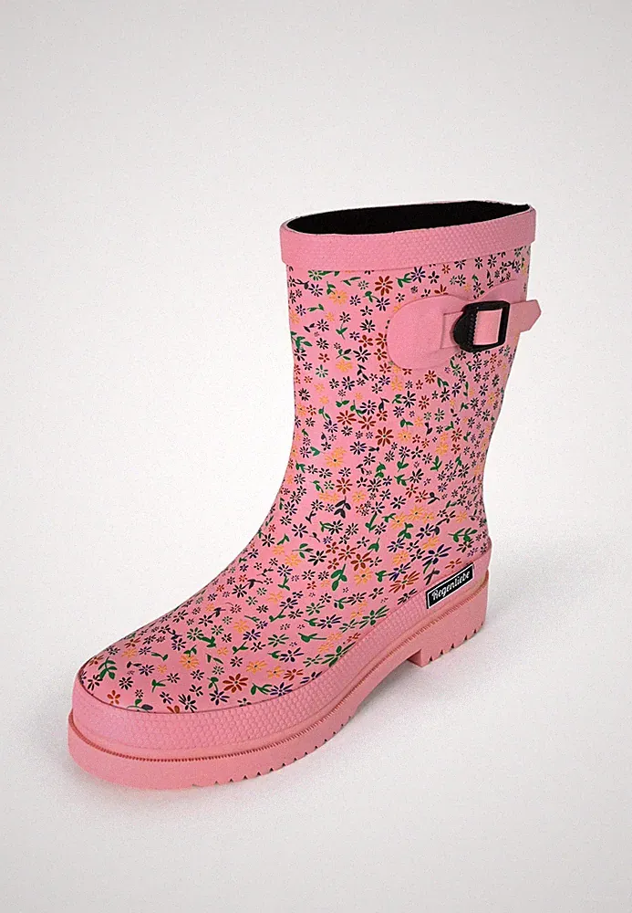 Regenliebe Damen Gummistiefel Flowerpower Halbschaft Geblümt mit Blockabsatz