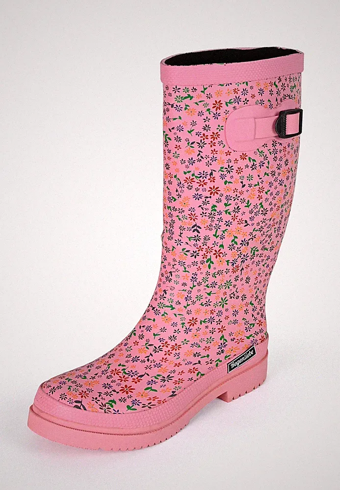 Regenliebe Damen Gummistiefel Flowerpower High Langschaft Geblümt & Blockabsatz